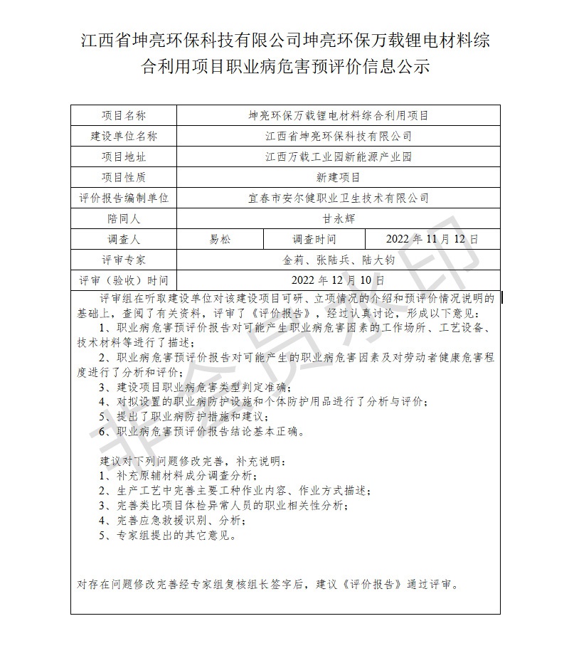 江西省坤亮環(huán)?？萍加邢薰纠ち镰h(huán)保萬載鋰電材料綜合利用項(xiàng)目職業(yè)病危害預(yù)評價信息公示.jpg